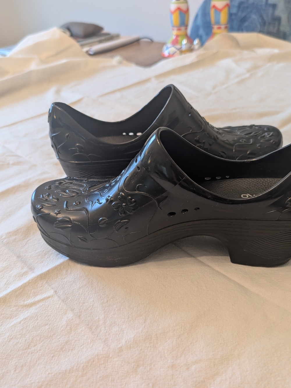 Dansko Black Embossed Platform Clogs